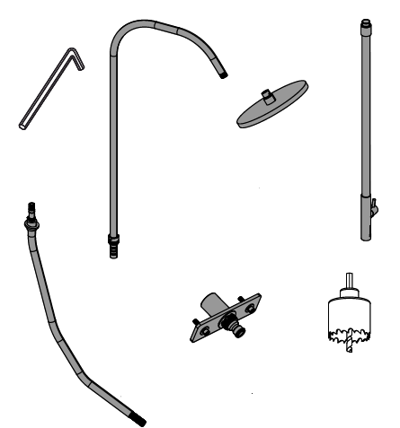 Materials and tools delivered with Gardentub shower